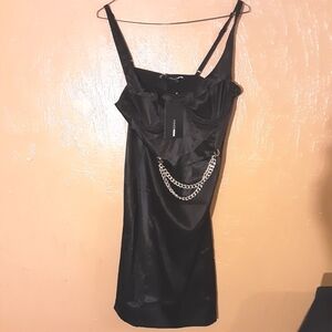Fashion Nova Black Mini Dress with Chain Accent Size Large